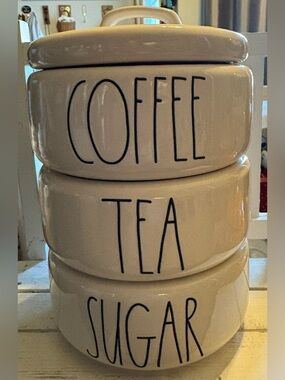 Rae Dunn Cream Ceramic Coffee Tea Sugar Stacker